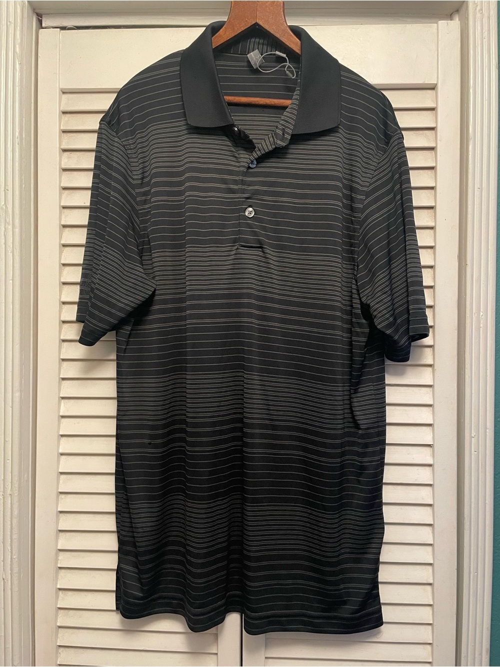 Ashworth Black Polo with Subtle Gray Stripes